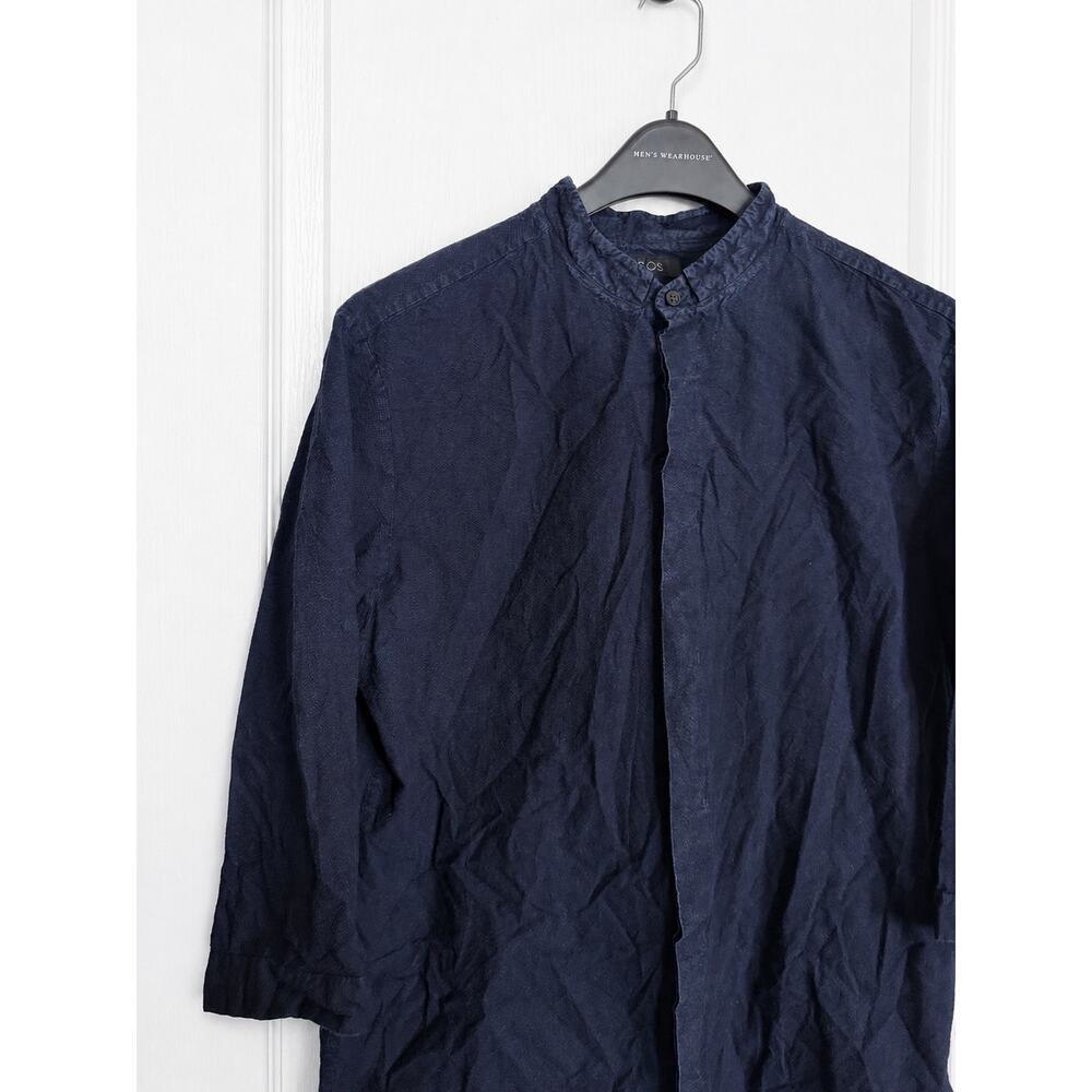 COS Navy Blue Cotton Tunic Shirt M Mandarin Collar Minimalist Scandi Lagenlook - Picture 2 of 10
